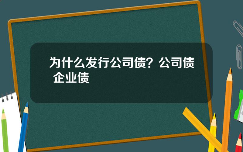 为什么发行公司债？公司债 企业债